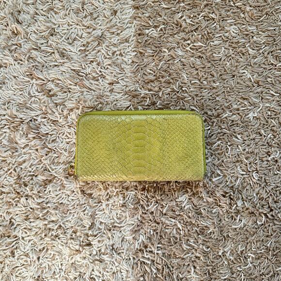 Vera Pelle Green Reptile Leather Accordion Zipper Zip Long Wallet Made in Italy - Picture 1 of 8